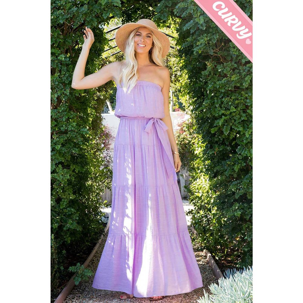 Lavender Off-The-Shoulder Maxi Dress | Tie Waist Boho Cottagecore Plus Size 2X